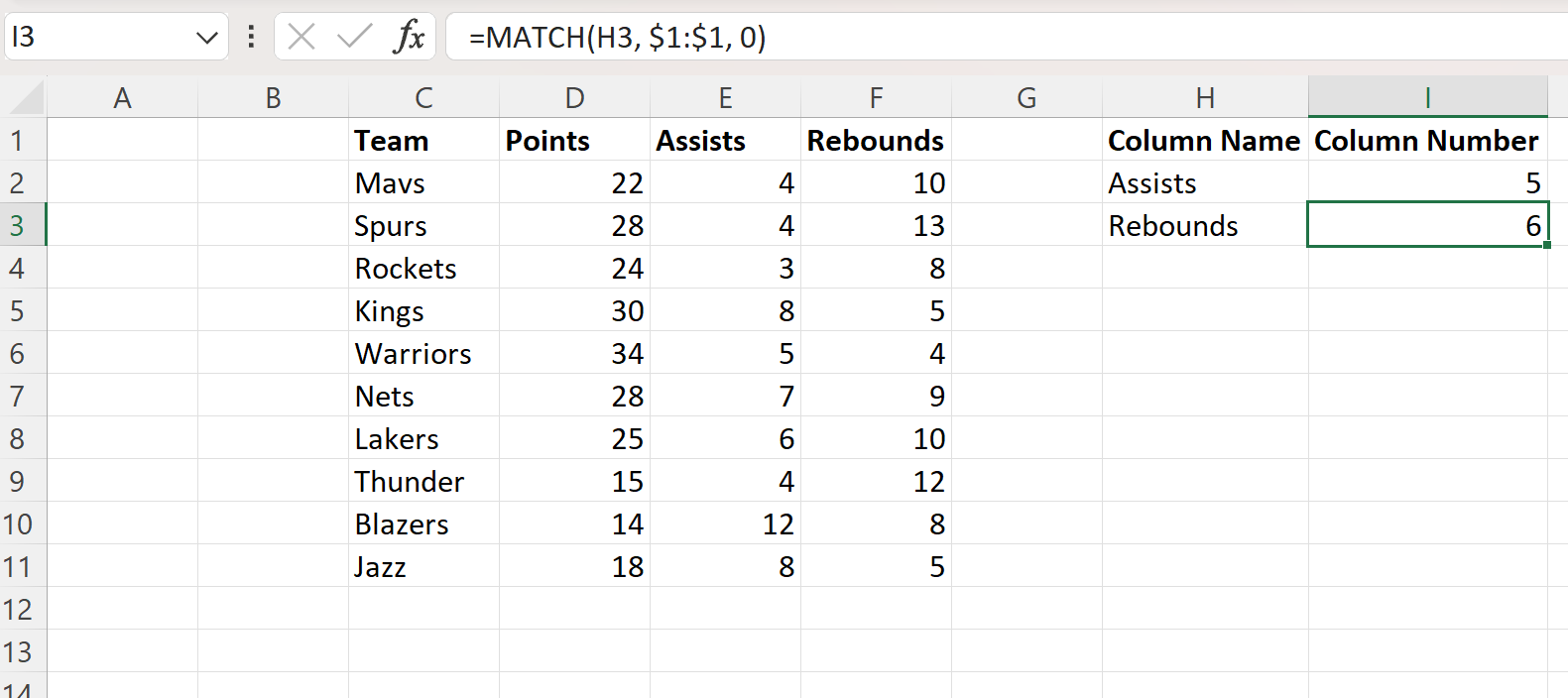 Excel: cómo devolver el número de columna de coincidencia