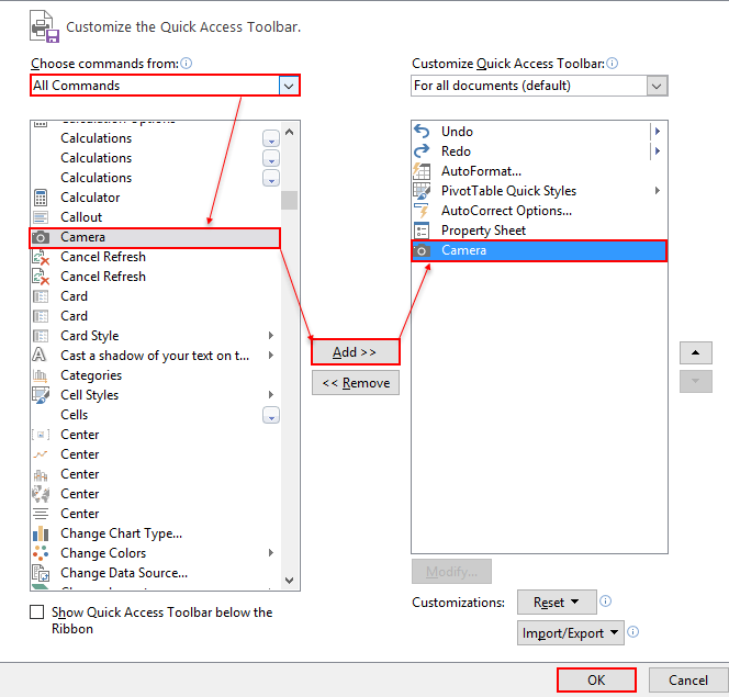 Herramienta de cámara de Excel para IMÁGENES EN VIVO