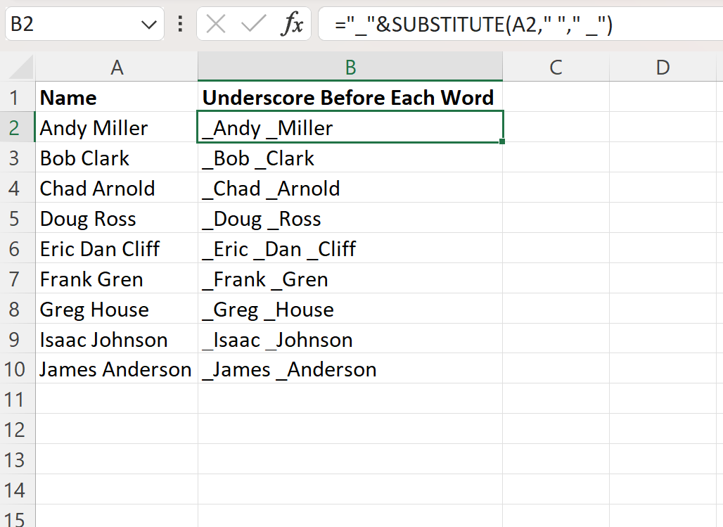 Excel: cómo agregar un carácter antes de cada palabra en la celda