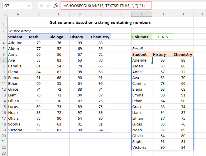 Función CHOOSECOLS de Excel para obtener columnas de una matriz o rango Función CHOOSECOLS de Excel para obtener columnas de una matriz o rango