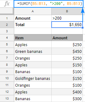 SUMAR.SI en Google Sheets con ejemplos de fórmulas