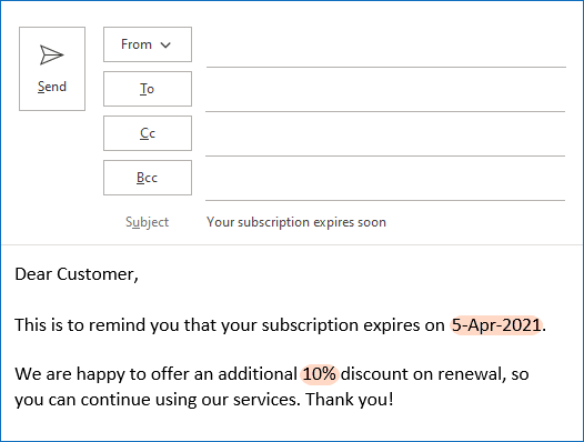 Cree una plantilla de correo electrónico de Outlook con campos rellenables, variables y menú desplegable