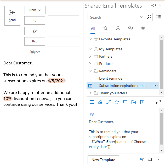 Cree una plantilla de correo electrónico de Outlook con campos rellenables, variables y menú desplegable