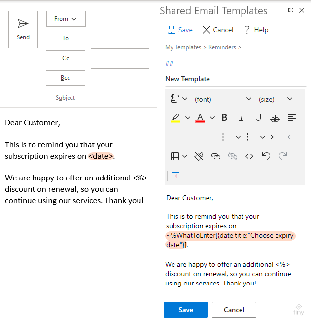Cree una plantilla de correo electrónico de Outlook con campos rellenables, variables y menú desplegable