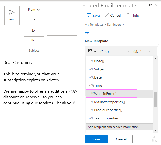 Cree una plantilla de correo electrónico de Outlook con campos rellenables, variables y menú desplegable