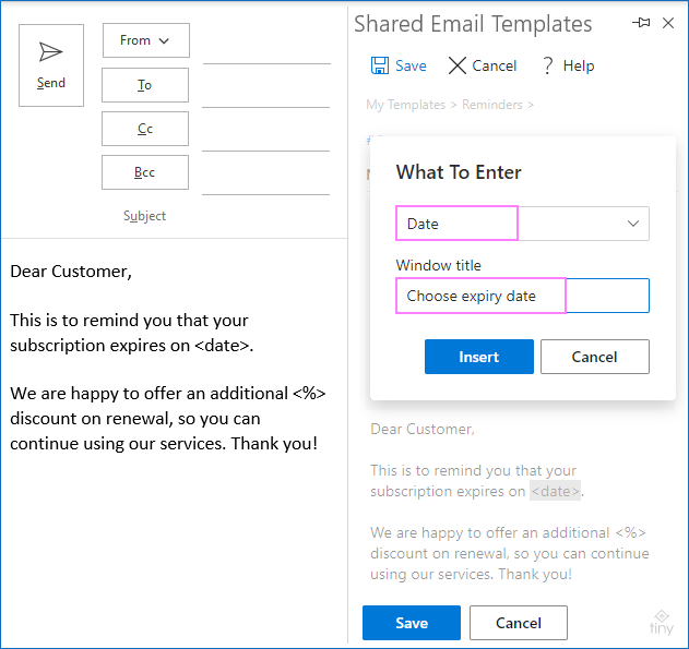 Cree una plantilla de correo electrónico de Outlook con campos rellenables, variables y menú desplegable