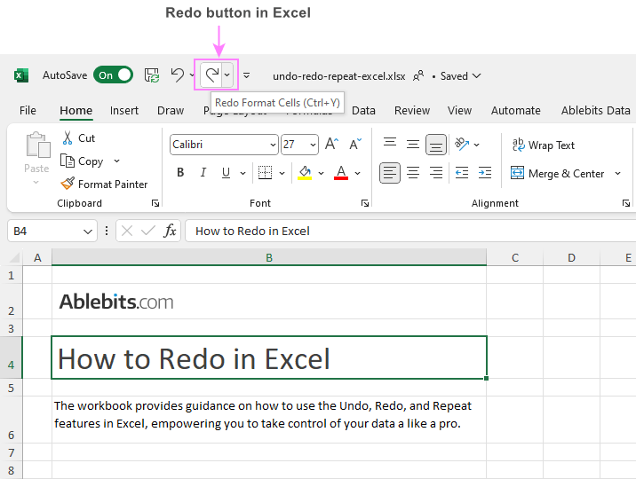Cómo deshacer, rehacer y repetir la última acción en Excel