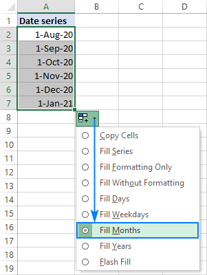 Cree una secuencia de fechas en Excel y complete automáticamente la serie de fechas