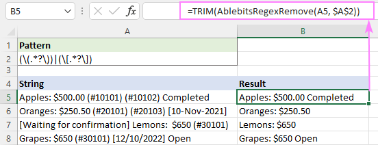 Regex para eliminar ciertos caracteres o texto en Excel