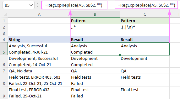 Regex para eliminar ciertos caracteres o texto en Excel