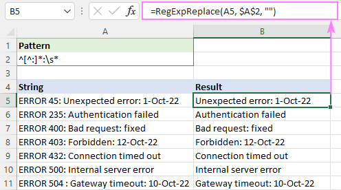 Regex para eliminar ciertos caracteres o texto en Excel