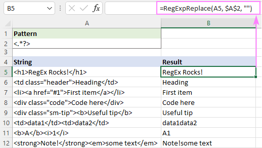 Regex para eliminar ciertos caracteres o texto en Excel