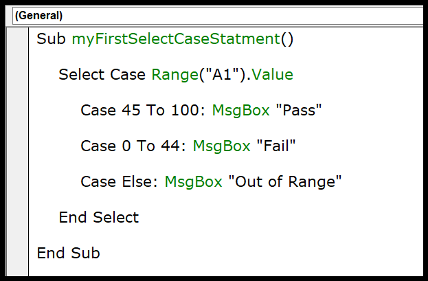 Declaración VBA SELECT CASE (prueba de varias condiciones)