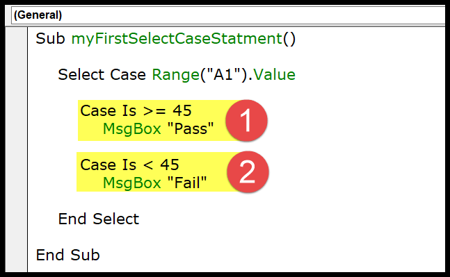 Declaración VBA SELECT CASE (prueba de varias condiciones)