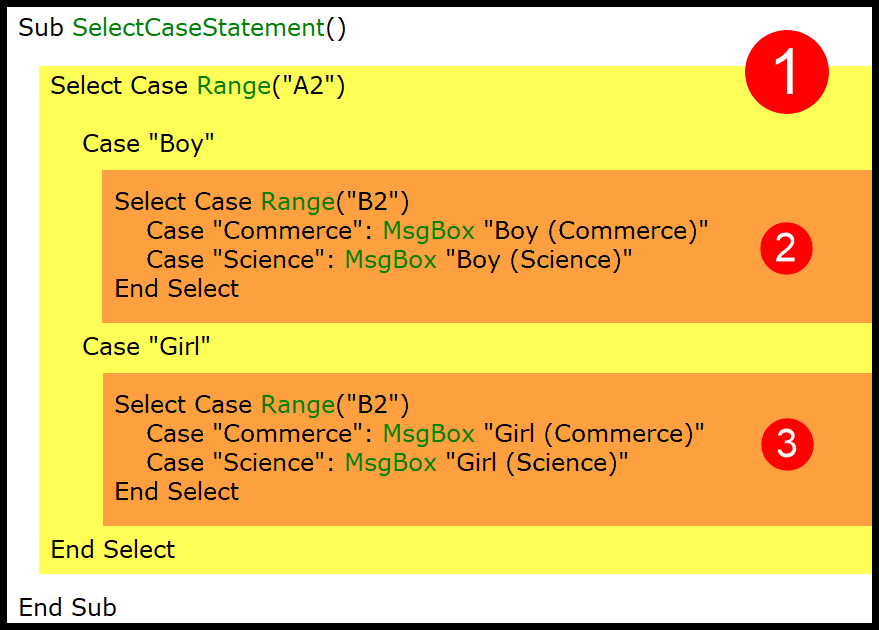 Declaración VBA SELECT CASE (prueba de varias condiciones)
