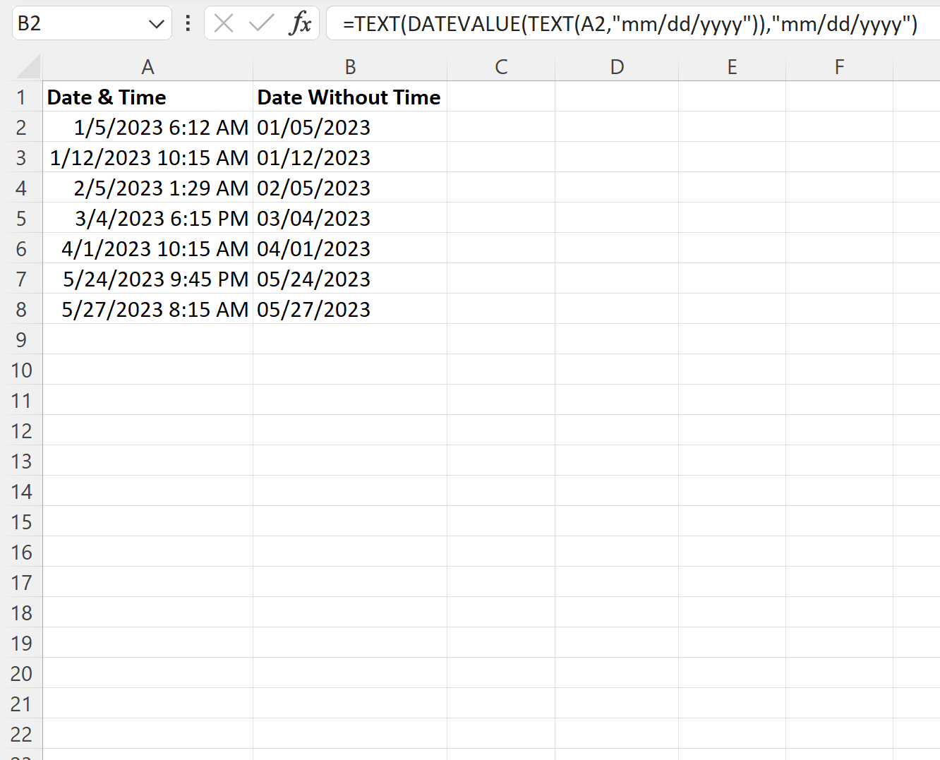 Cómo eliminar la hora de la fecha en Excel (con ejemplo)