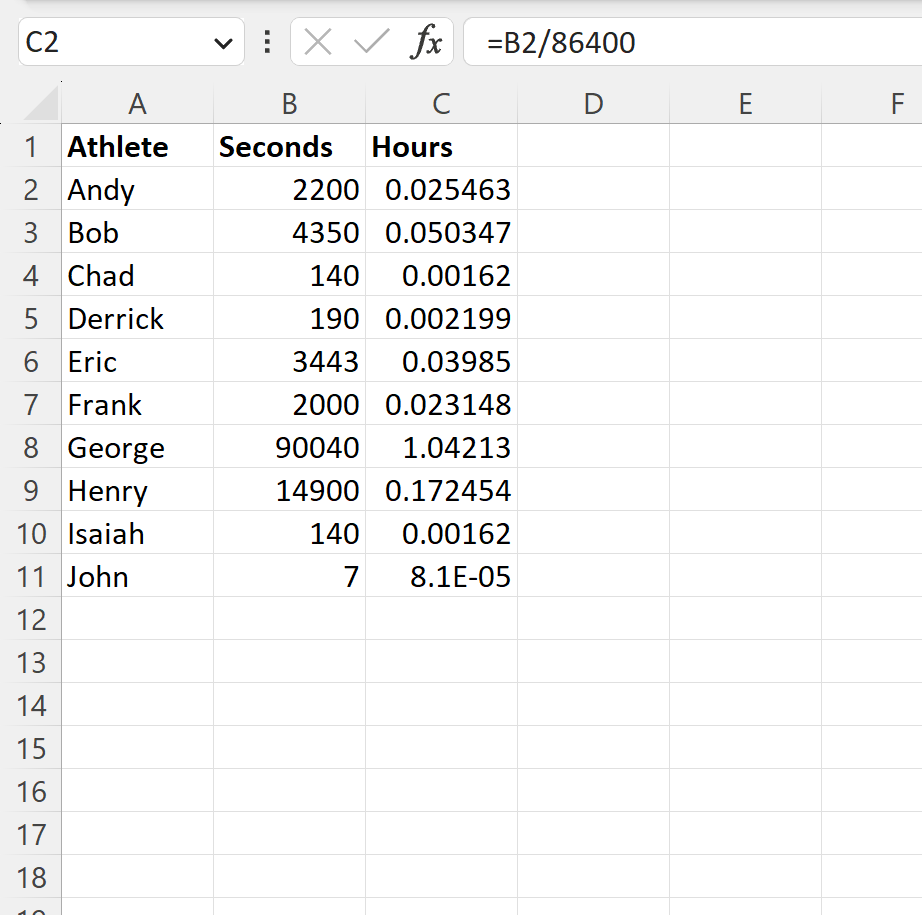 Excel: Cómo convertir segundos a horas