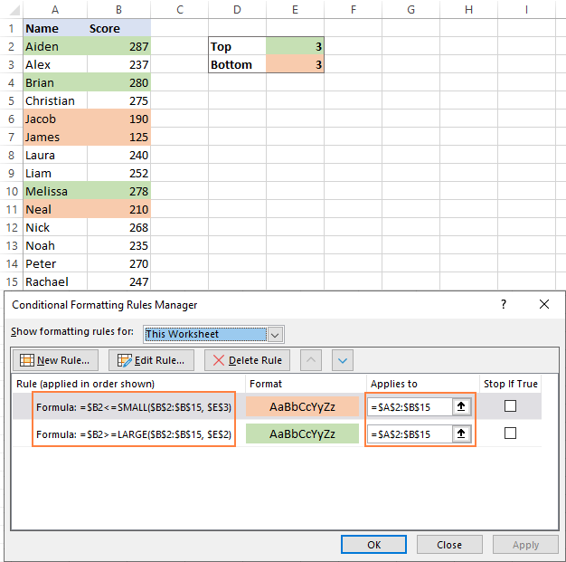 Cómo resaltar los 3, 5 y 10 valores principales en Excel
