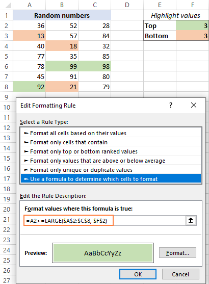 Cómo resaltar los 3, 5 y 10 valores principales en Excel