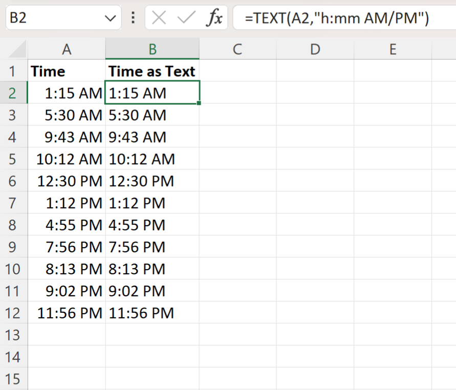 Cómo convertir tiempo en texto en Excel (con ejemplo)