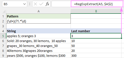 Regex para extraer cadenas en Excel (una o todas las coincidencias)