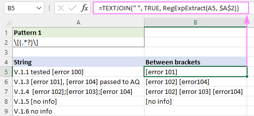 Regex para extraer cadenas en Excel (una o todas las coincidencias)