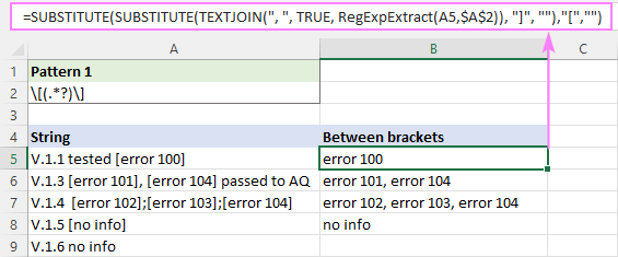 Regex para extraer cadenas en Excel (una o todas las coincidencias)