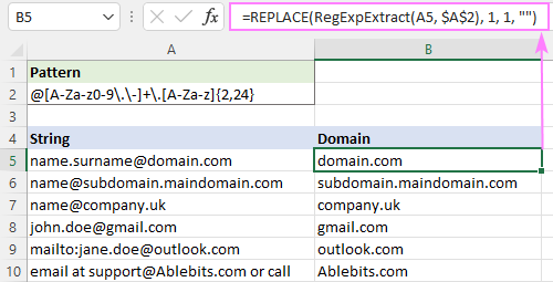 Regex para extraer cadenas en Excel (una o todas las coincidencias)