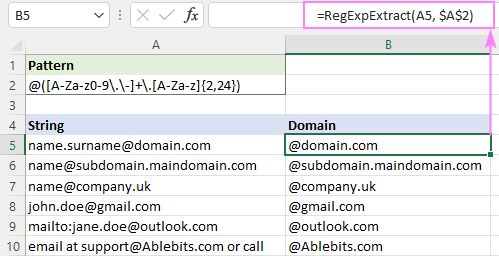 Regex para extraer cadenas en Excel (una o todas las coincidencias)