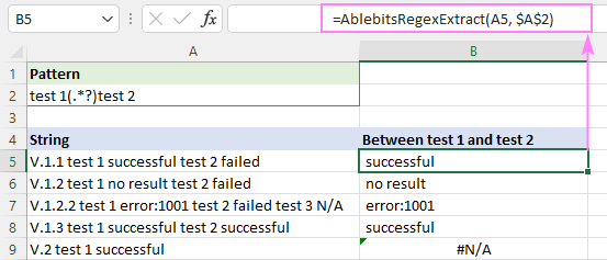 Regex para extraer cadenas en Excel (una o todas las coincidencias)