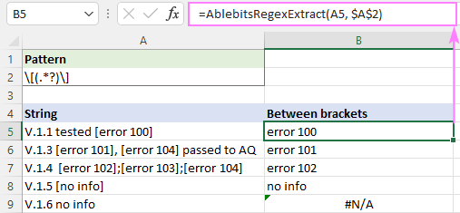 Regex para extraer cadenas en Excel (una o todas las coincidencias)