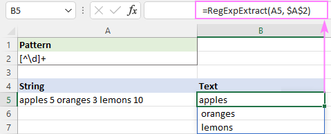 Regex para extraer cadenas en Excel (una o todas las coincidencias)