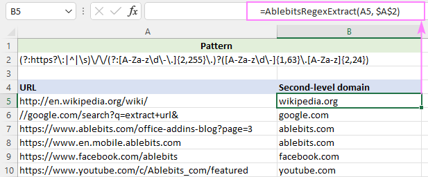 Regex para extraer cadenas en Excel (una o todas las coincidencias)