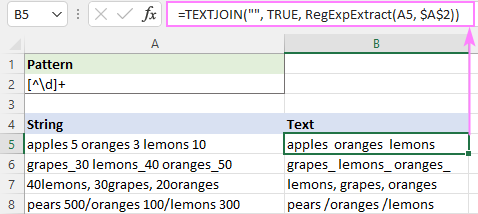 Regex para extraer cadenas en Excel (una o todas las coincidencias)