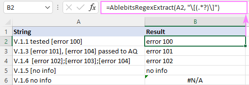 Regex para extraer cadenas en Excel (una o todas las coincidencias)