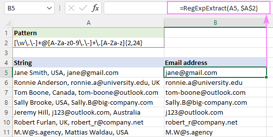 Regex para extraer cadenas en Excel (una o todas las coincidencias)