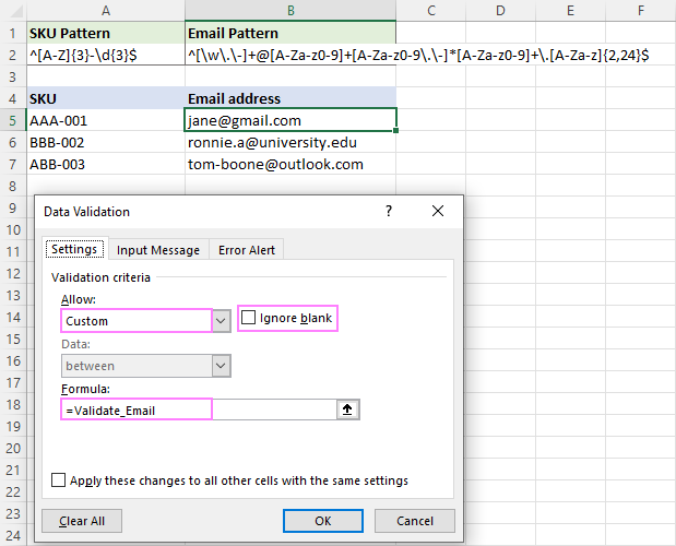Validación de datos de Excel mediante expresiones regulares (Regex)