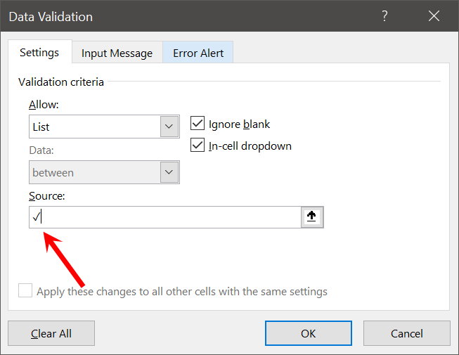 Cómo insertar un símbolo de marca de verificación [Tickmark ✓] en excel