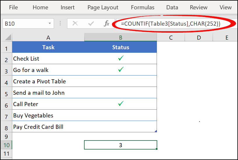 Cómo insertar un símbolo de marca de verificación [Tickmark ✓] en excel