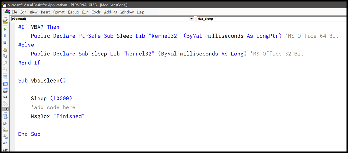 Comandos de espera y suspensión de VBA para pausar y retrasar