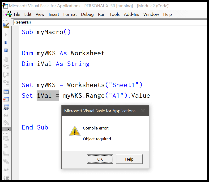 Error de objeto VBA requerido (Error 424)