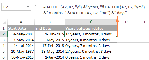 Función DATEDIF de Excel para obtener la diferencia entre dos fechas