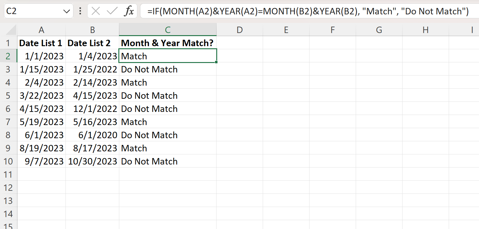 Excel: cómo comprobar si el mes y el año coinciden entre fechas