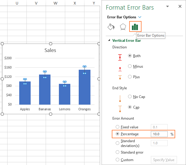 Barras de error en Excel: estándar y personalizadas