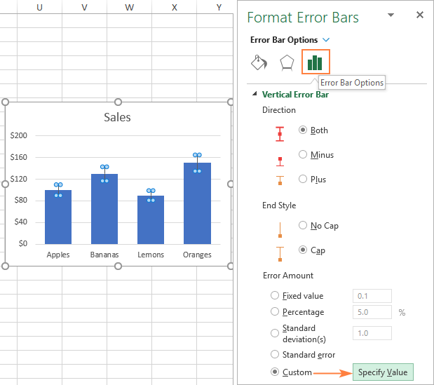 Barras de error en Excel: estándar y personalizadas