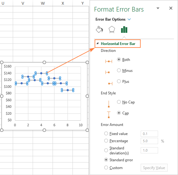 Barras de error en Excel: estándar y personalizadas