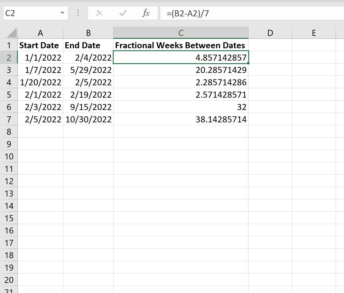 Excel: calcule el número de semanas entre fechas Excel: calcule el número de semanas entre fechas