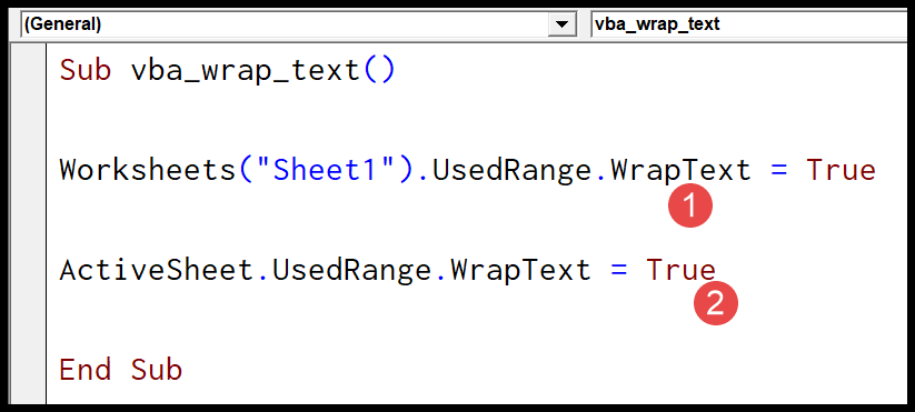 Texto ajustado de VBA (celda, rango y hoja de trabajo completa)