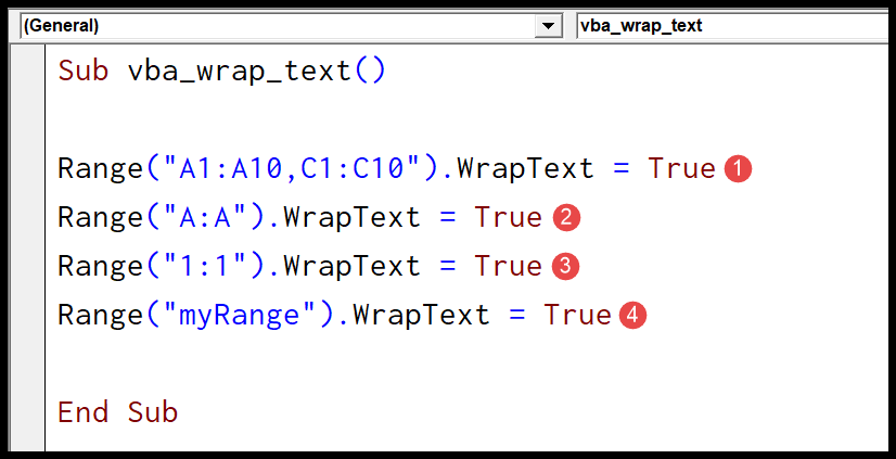 Texto ajustado de VBA (celda, rango y hoja de trabajo completa)