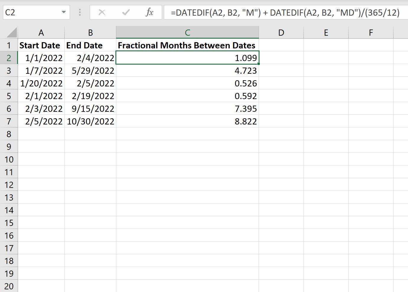 Excel: calcular el número de meses entre fechas